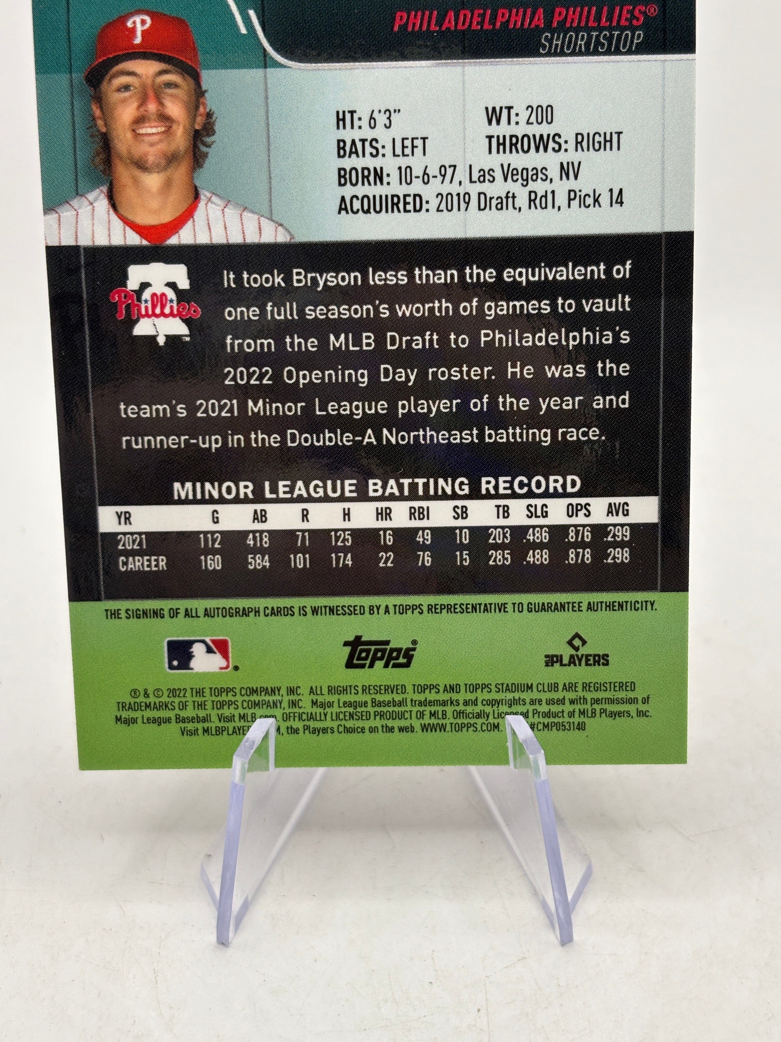 2022 Stadium Club MLB Bryson Scott Rookie Auto SCBA-STOT NM, photo 4